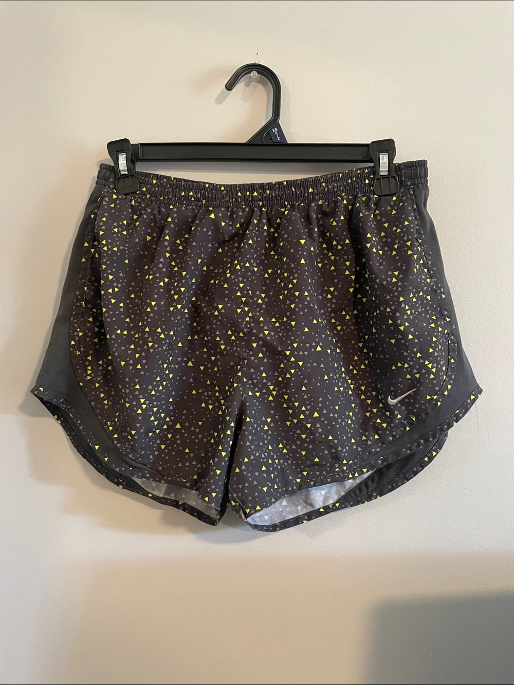 Nike Women’s Black Athletic Shorts with Neon Yellow Triangle Print
